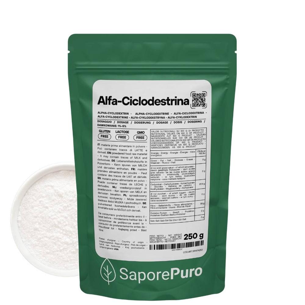Alfaciclodestrina gelato clean label senza glutine, naturale emulsionante, ingrediente per cucina e forno, SaporePuro